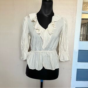 Vintage Express cream milk maid ruffle blouse